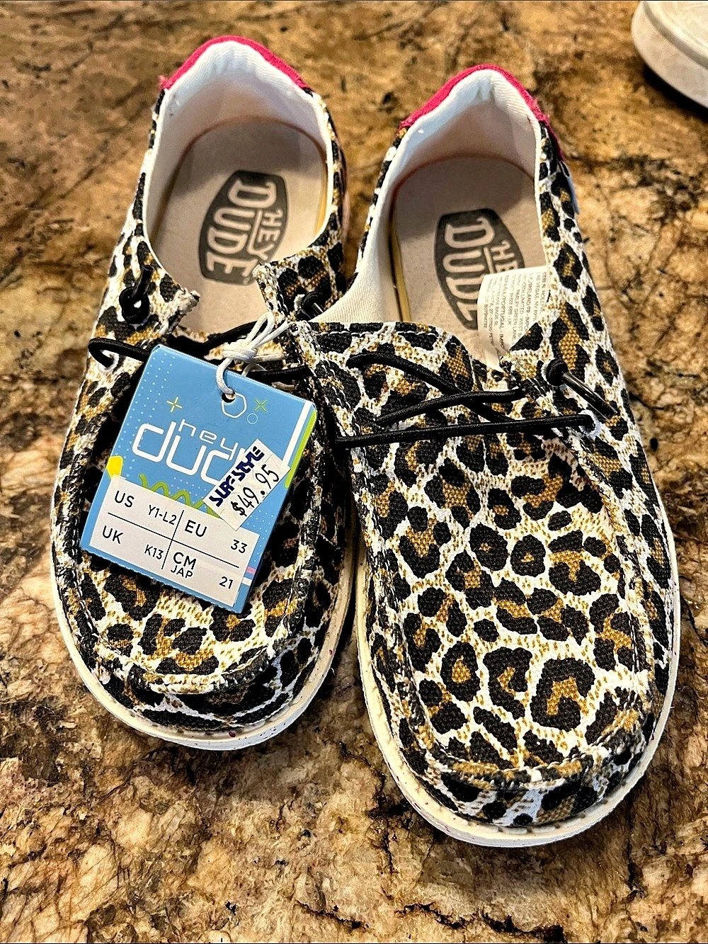 Hey Dude Wendy Youth Leopard Sneakers Black & Brown US 1